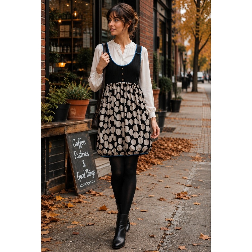 Anthropologie Floreat Silk Polka Dot Mini Dress Bubble Hem Black Ivory Size 2